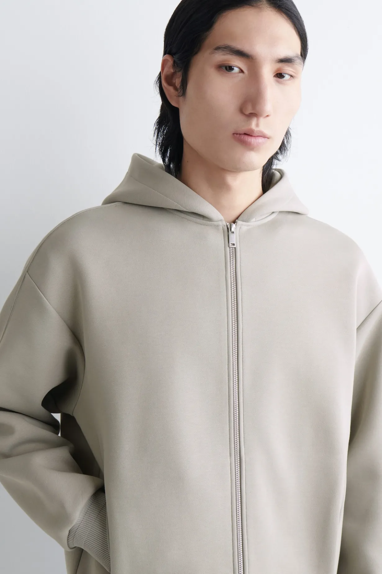 COTTON-PIQUÉ ZIP-UP HOODIE