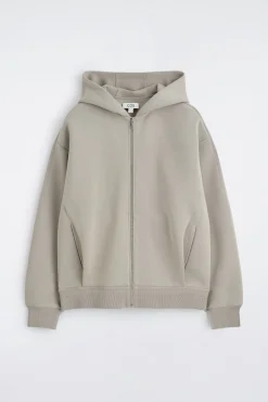 COTTON-PIQUÉ ZIP-UP HOODIE