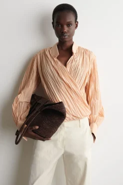 CRINKLED WRAP-OVER BLOUSE