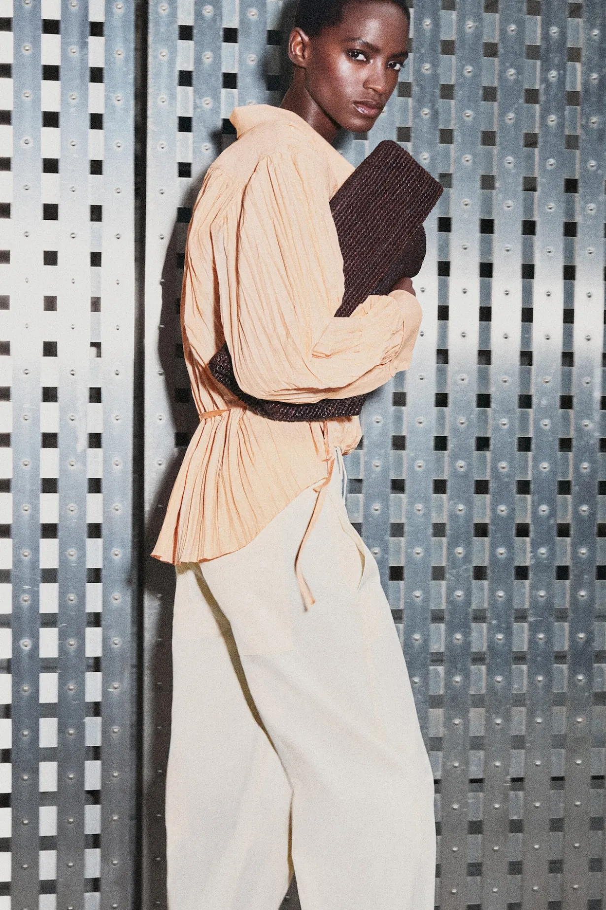 CRINKLED WRAP-OVER BLOUSE