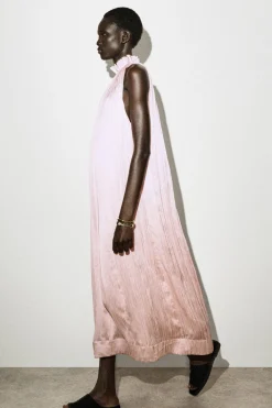 CRINKLED-SATIN MIDI DRESS
