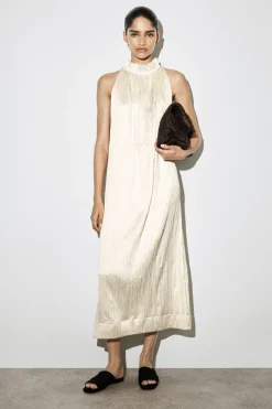 CRINKLED-SATIN MIDI DRESS