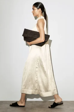 CRINKLED-SATIN MIDI DRESS