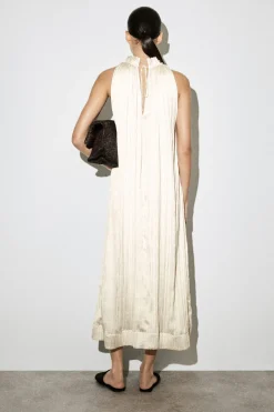CRINKLED-SATIN MIDI DRESS