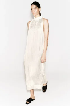 CRINKLED-SATIN MIDI DRESS