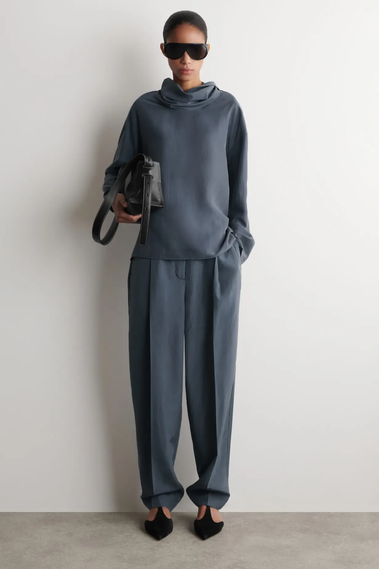CRINKLED-SILK MOCK-NECK TOP