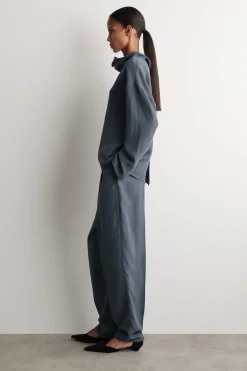 CRINKLED-SILK MOCK-NECK TOP