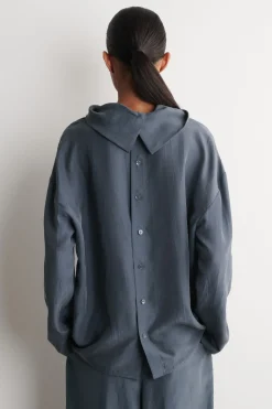 CRINKLED-SILK MOCK-NECK TOP