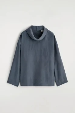 CRINKLED-SILK MOCK-NECK TOP