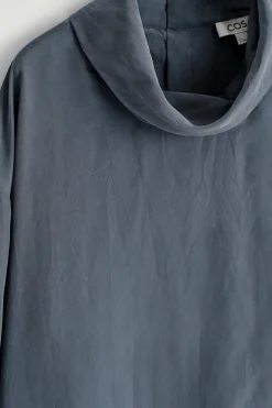 CRINKLED-SILK MOCK-NECK TOP