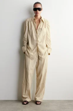 CRINKLED-SILK STRAIGHT-LEG PANTS