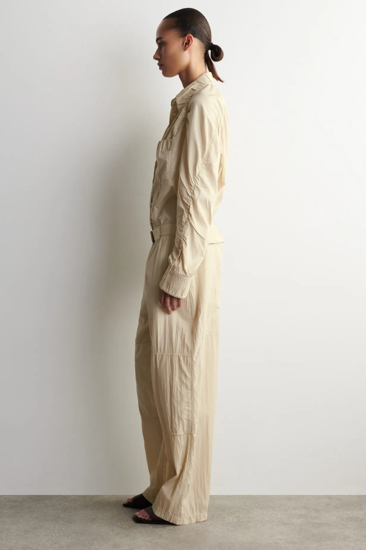 CRINKLED-SILK STRAIGHT-LEG PANTS