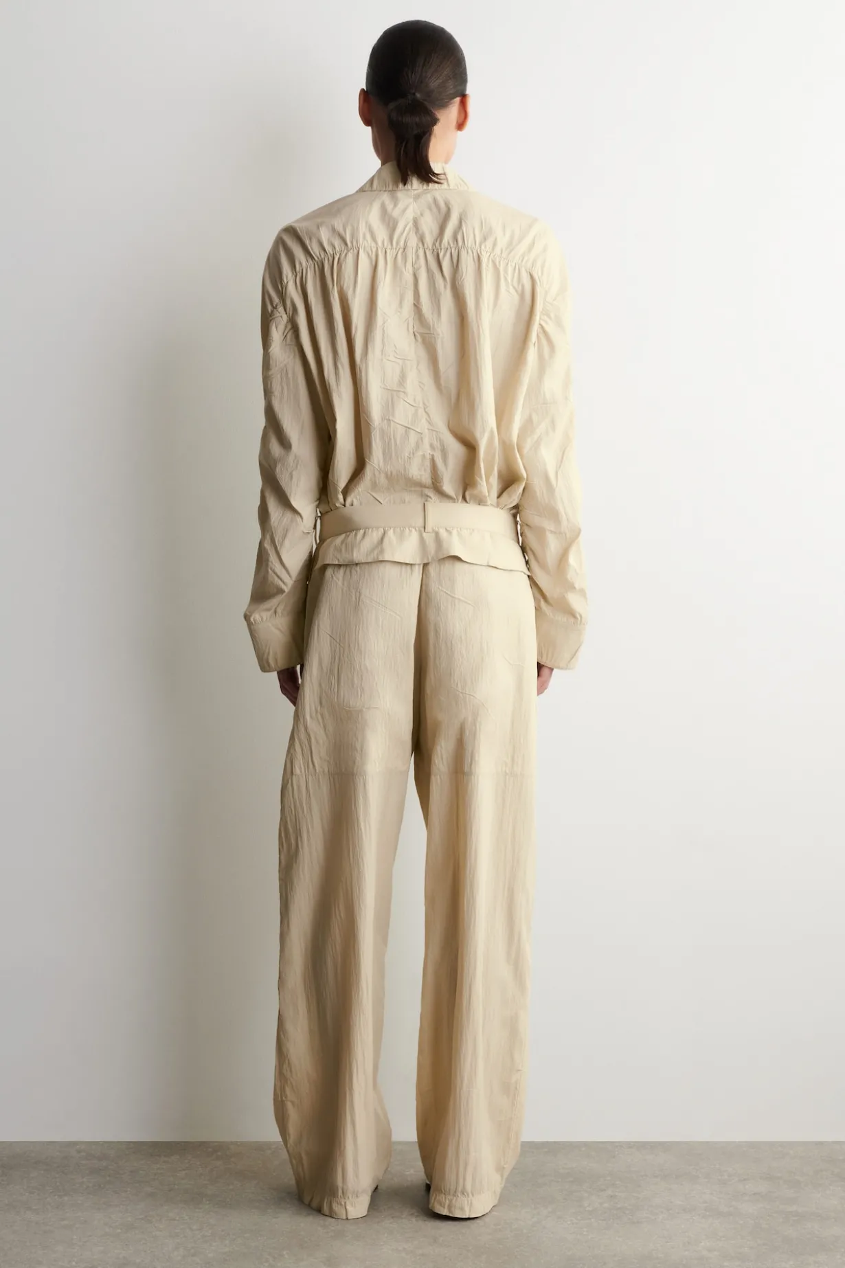 CRINKLED-SILK STRAIGHT-LEG PANTS