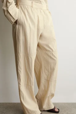 CRINKLED-SILK STRAIGHT-LEG PANTS