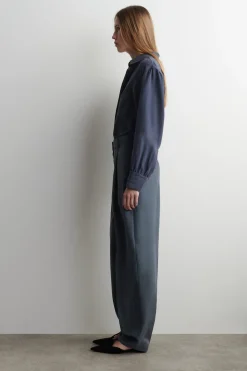 CRINKLED-SILK STRAIGHT-LEG PANTS