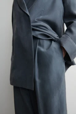 CRINKLED-SILK STRAIGHT-LEG PANTS