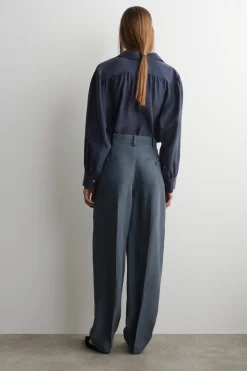 CRINKLED-SILK STRAIGHT-LEG PANTS