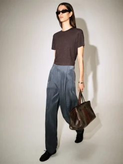 CRINKLED-SILK STRAIGHT-LEG PANTS