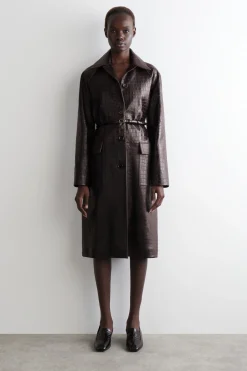 CROC-EFFECT LEATHER LONG COAT