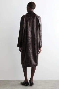 CROC-EFFECT LEATHER LONG COAT