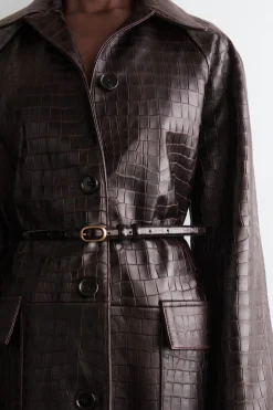 CROC-EFFECT LEATHER LONG COAT