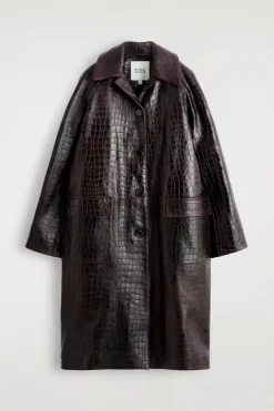 CROC-EFFECT LEATHER LONG COAT
