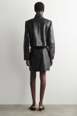 CROC-EFFECT LEATHER MINI WRAP SKIRT