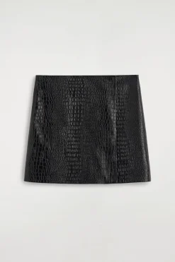 CROC-EFFECT LEATHER MINI WRAP SKIRT