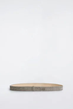 CROC-EFFECT SUEDE BUCKLELESS BELT