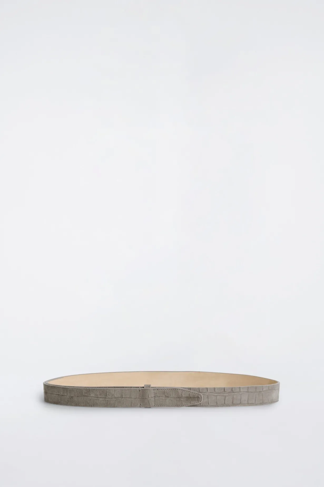 CROC-EFFECT SUEDE BUCKLELESS BELT