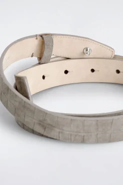 CROC-EFFECT SUEDE BUCKLELESS BELT