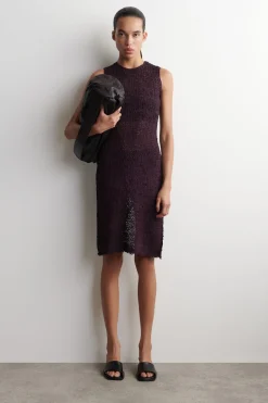 CROCHET-KNIT TAPE-YARN MIDI DRESS