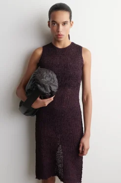 CROCHET-KNIT TAPE-YARN MIDI DRESS