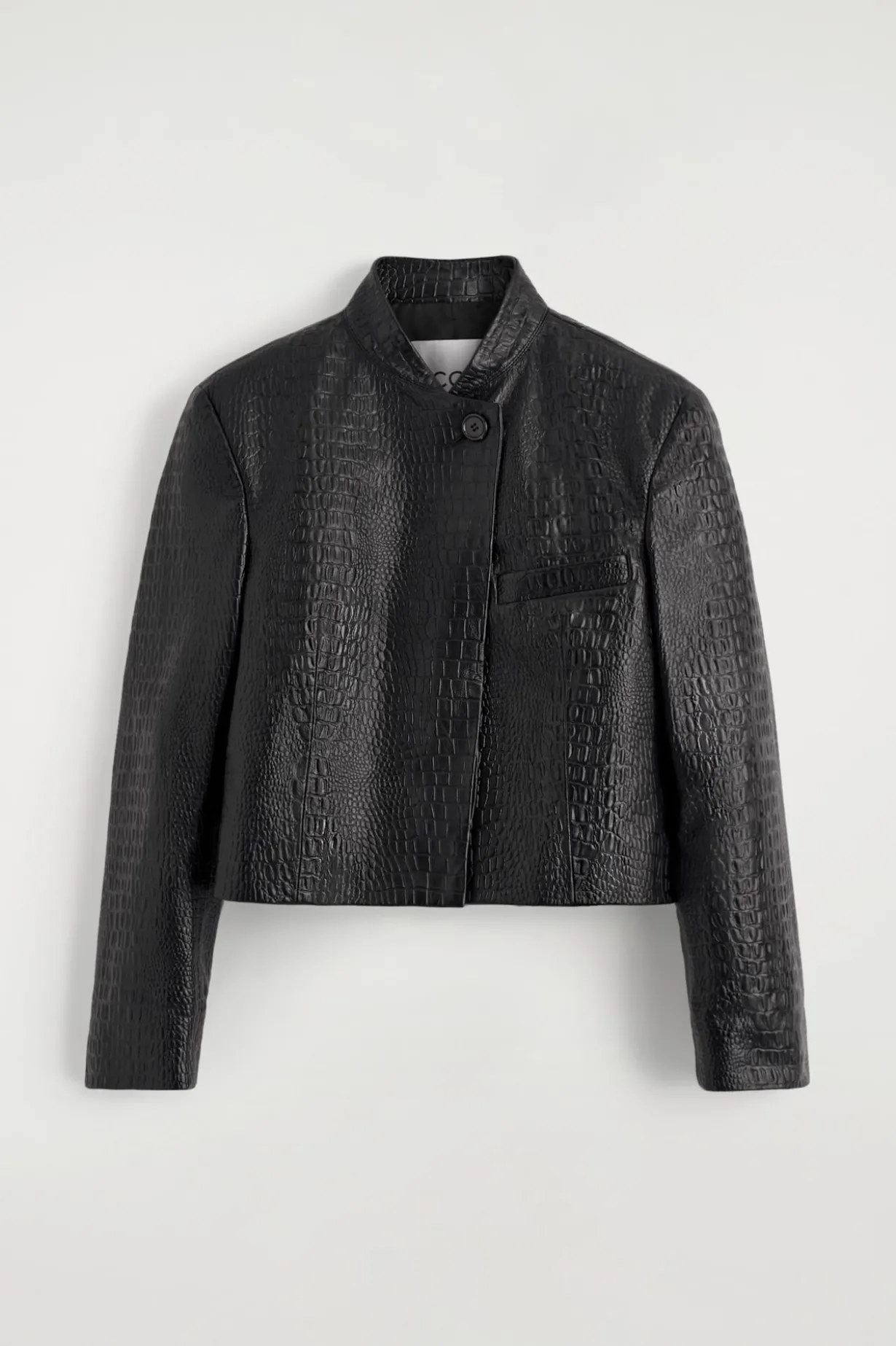 CROPPED CROC-EFFECT LEATHER BLAZER