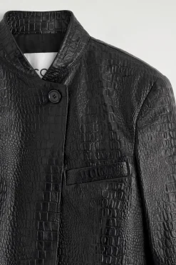 CROPPED CROC-EFFECT LEATHER BLAZER