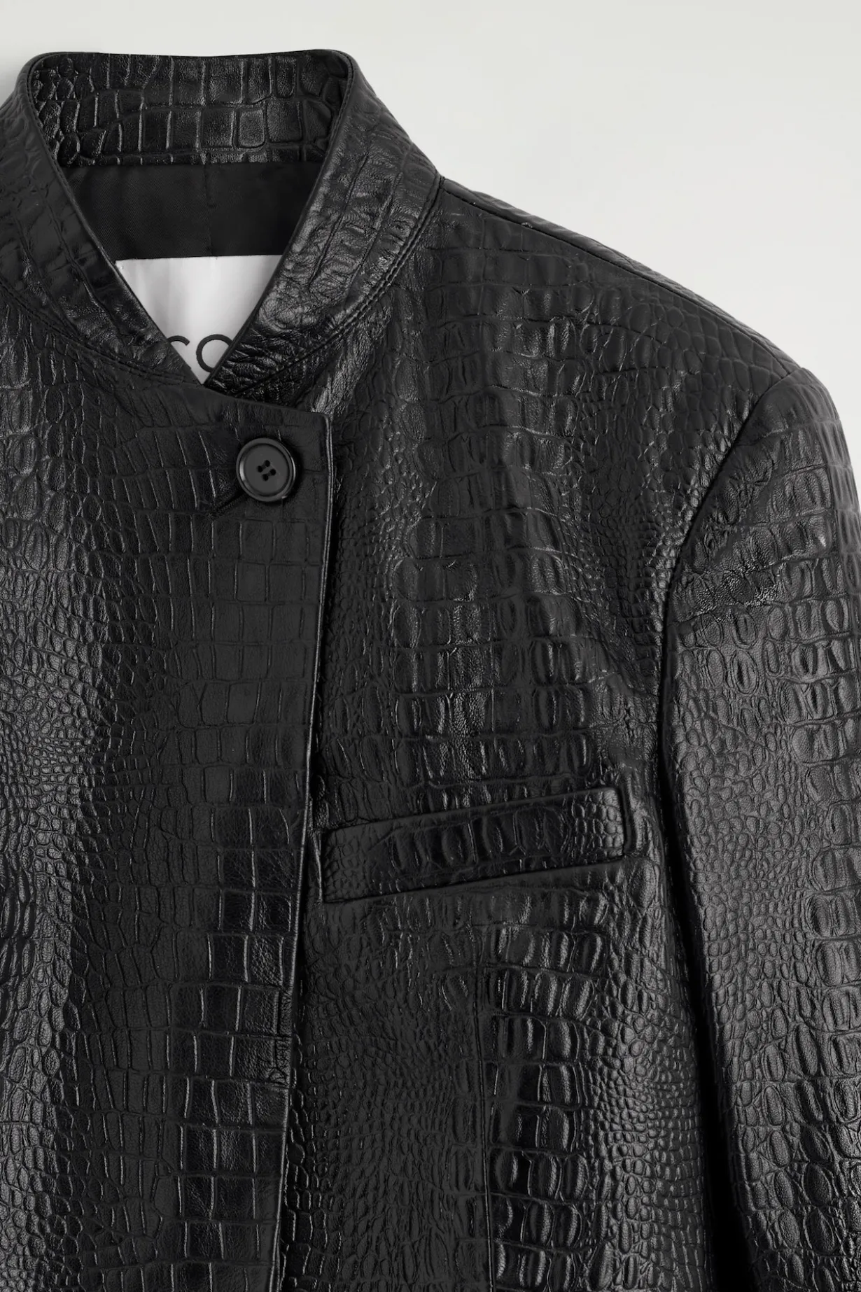 CROPPED CROC-EFFECT LEATHER BLAZER