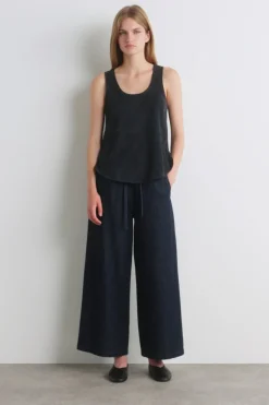 CROPPED DENIM WIDE-LEG PANTS