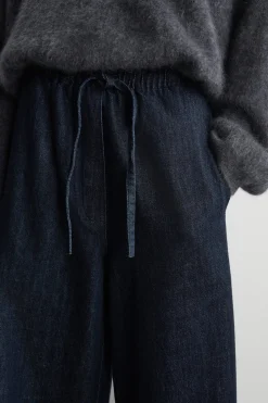 CROPPED DENIM WIDE-LEG PANTS