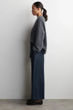 CROPPED DENIM WIDE-LEG PANTS