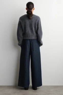 CROPPED DENIM WIDE-LEG PANTS