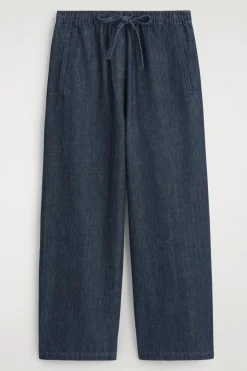 CROPPED DENIM WIDE-LEG PANTS