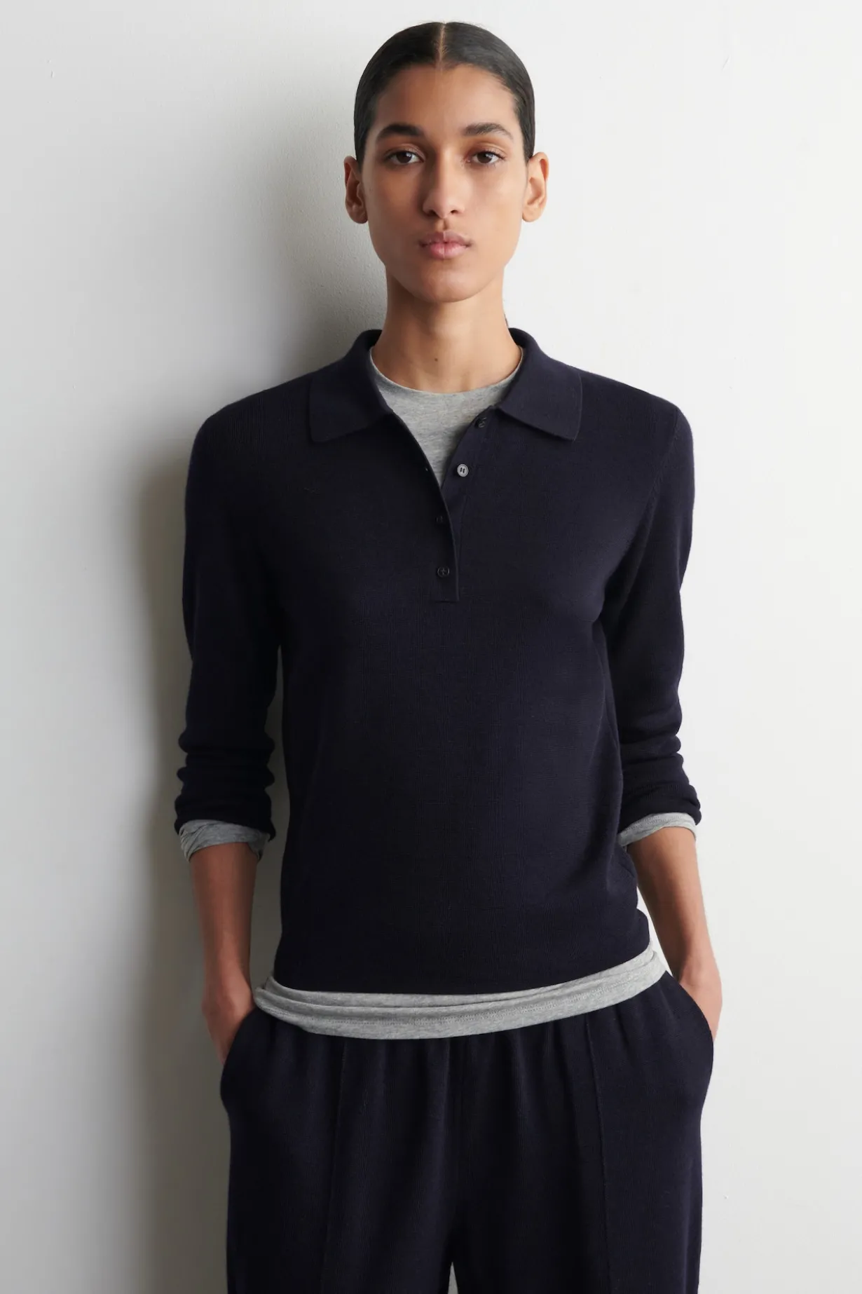 CROPPED-SLEEVE MERINO WOOL POLO SHIRT
