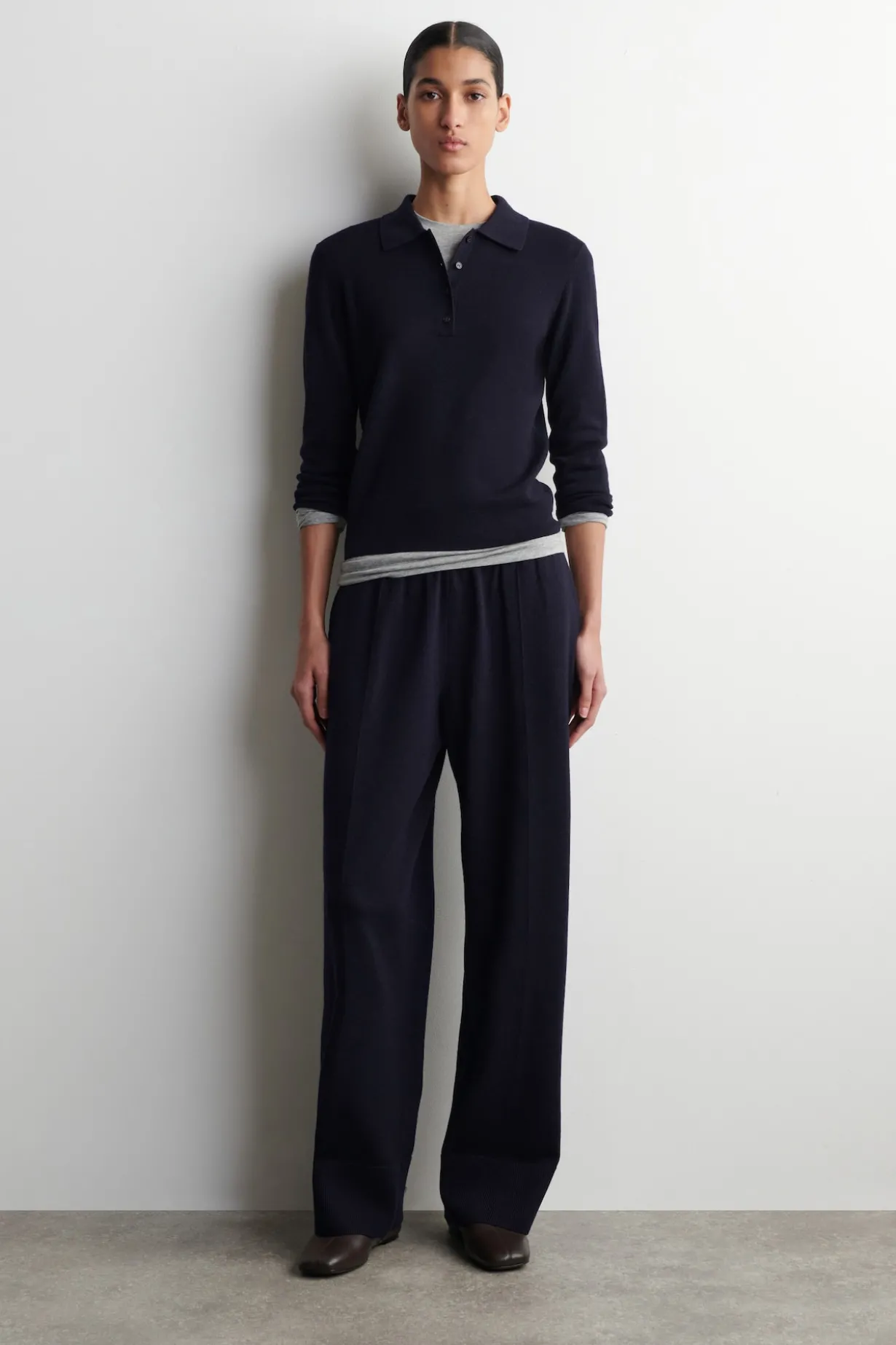 CROPPED-SLEEVE MERINO WOOL POLO SHIRT