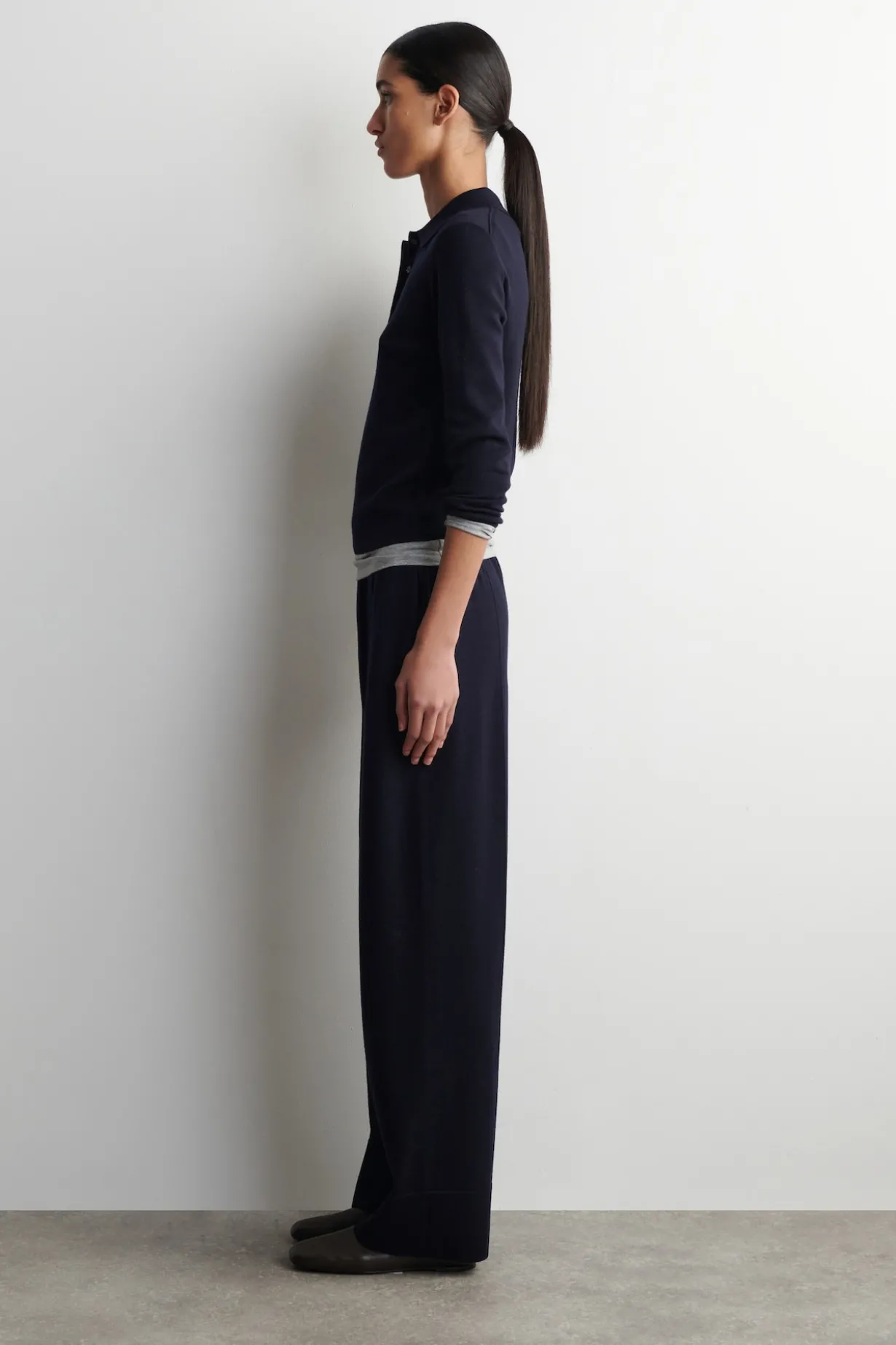 CROPPED-SLEEVE MERINO WOOL POLO SHIRT
