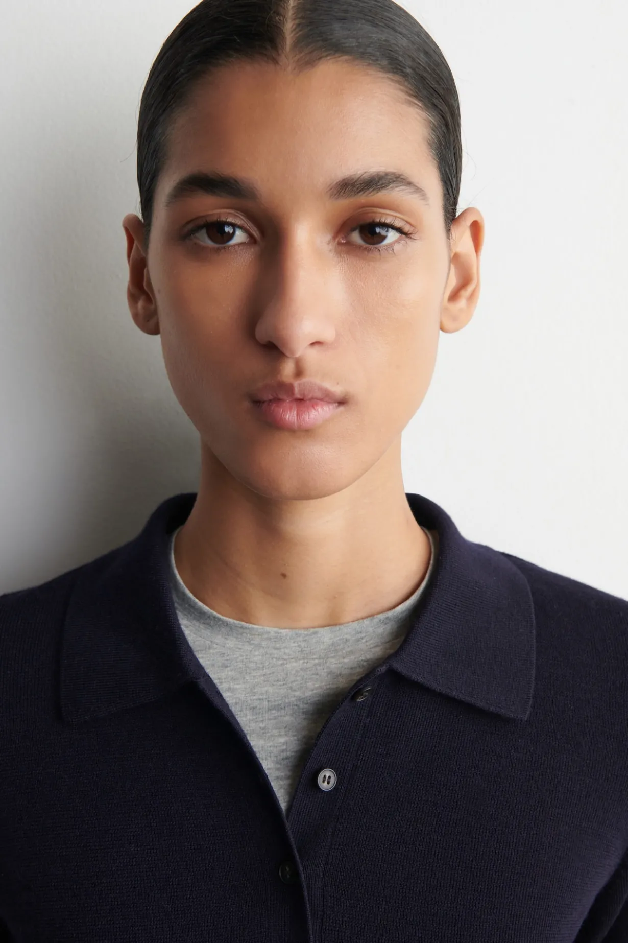 CROPPED-SLEEVE MERINO WOOL POLO SHIRT