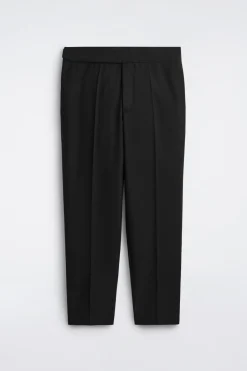 CUMMERBUND-WAIST WOOL TAPERED PANTS