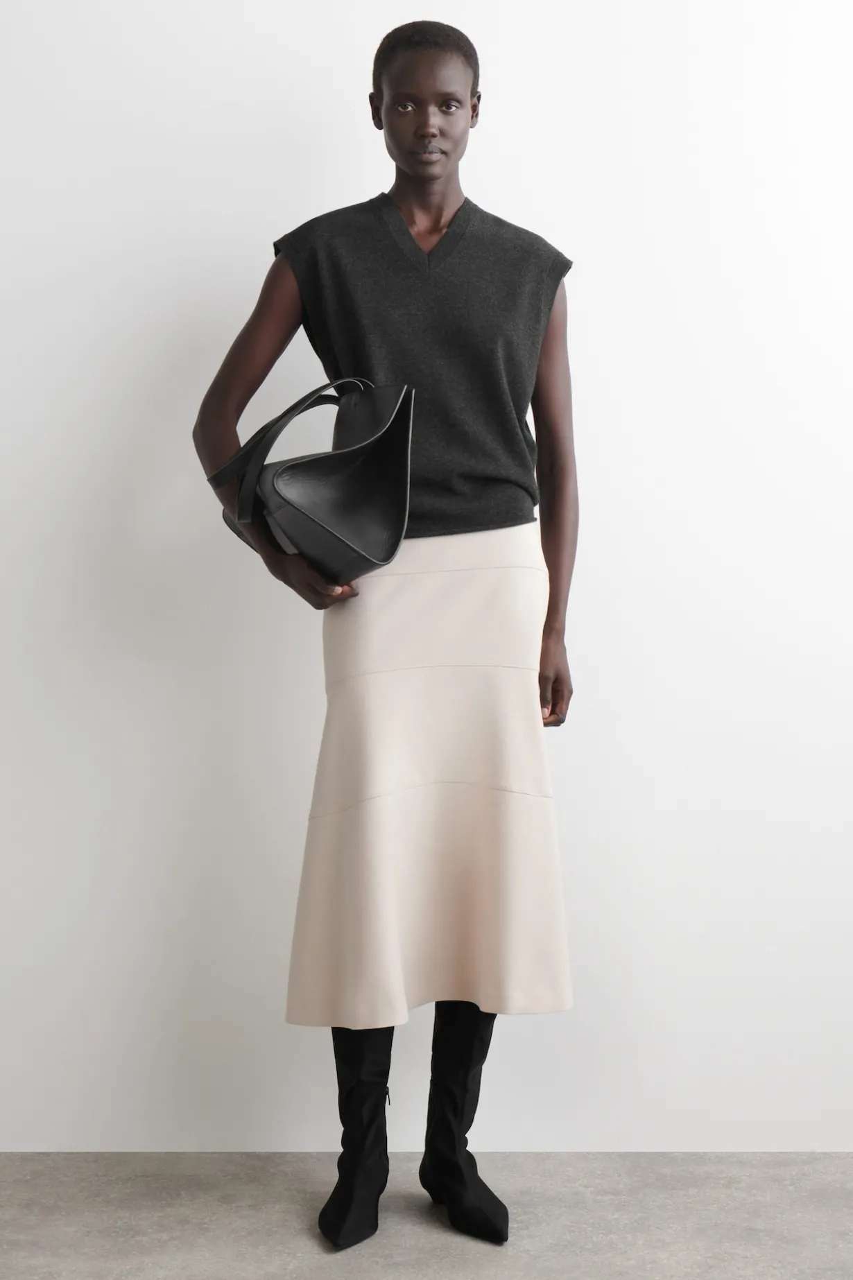 CURVED A-LINE MIDI SKIRT