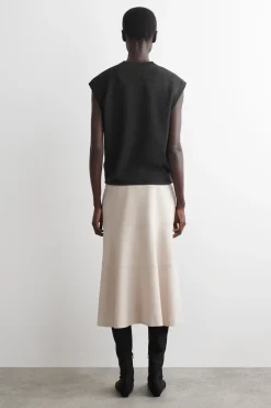 CURVED A-LINE MIDI SKIRT