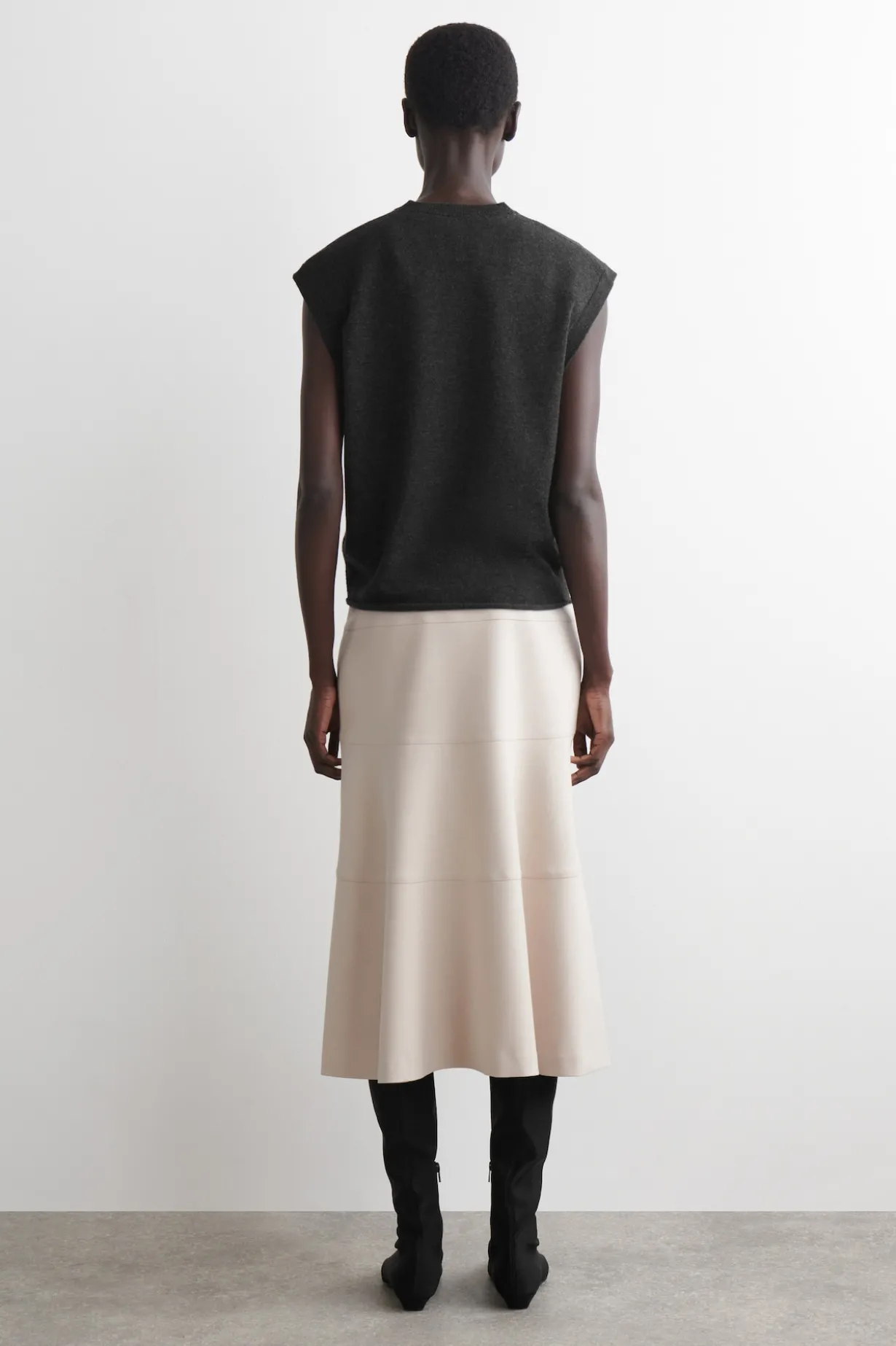 CURVED A-LINE MIDI SKIRT