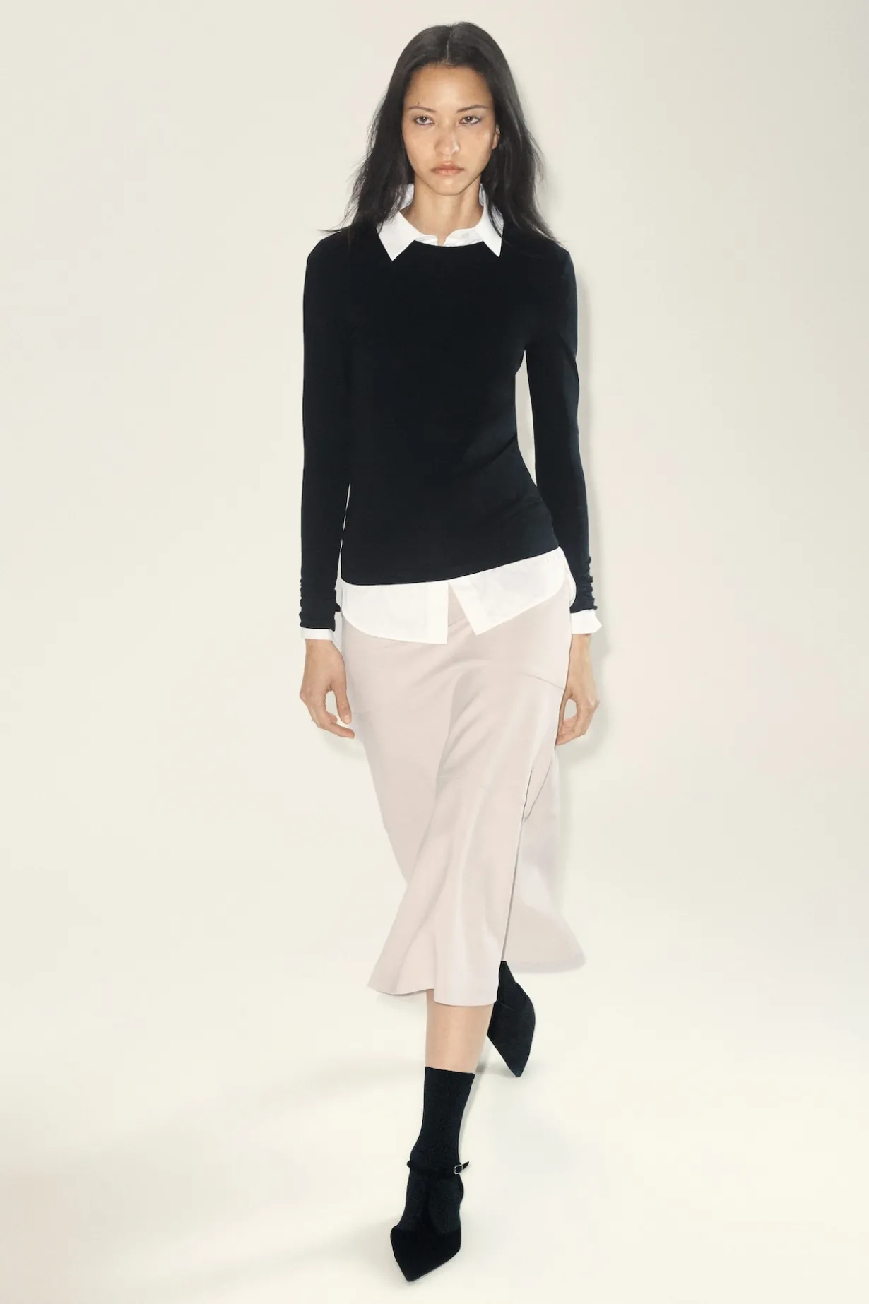CURVED A-LINE MIDI SKIRT